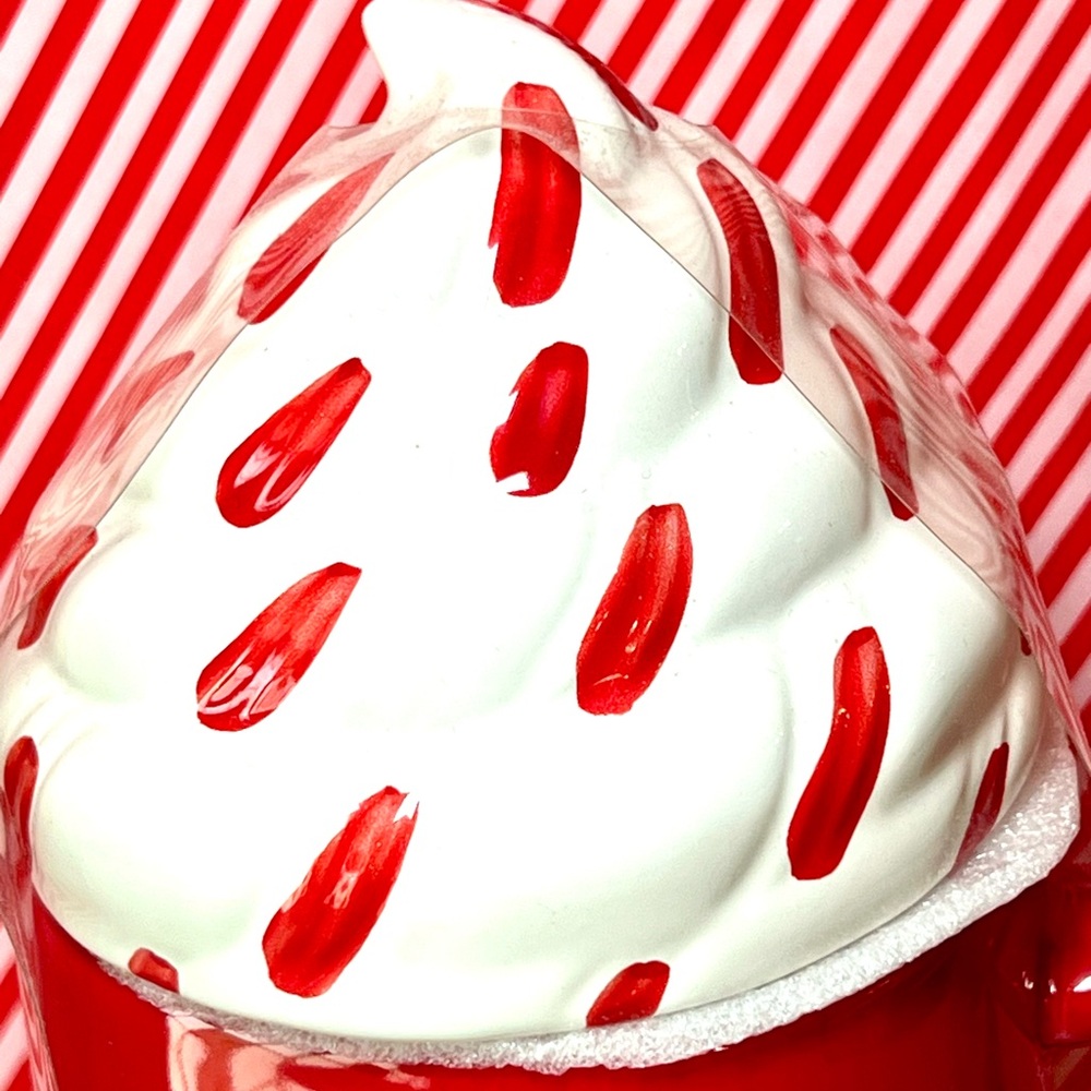 Rae Dunn Red Peppermint Mocha Mug with Whipped Cream Top Lid Festive Holiday - Picture 3 of 8